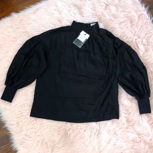 NWT Double Standard Clothing Black Balloon Sleeve Mockneck Japan Shirt Small